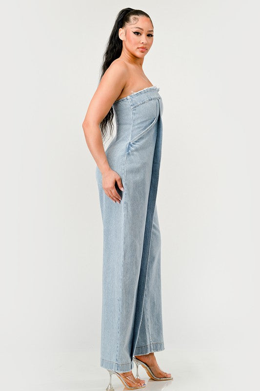 Casual Strapless Denim Jumpsuit - ShopEbonyMonique