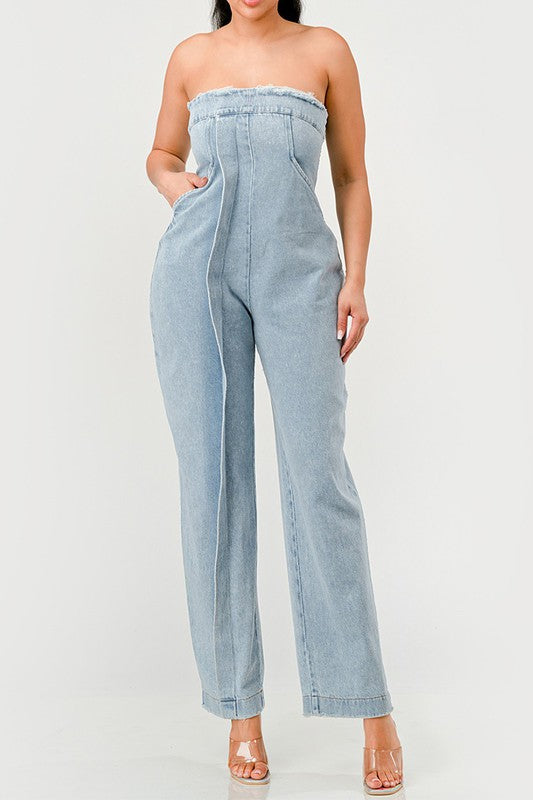 Casual Strapless Denim Jumpsuit - ShopEbonyMonique