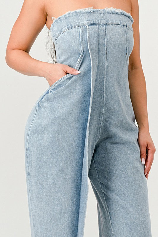 Casual Strapless Denim Jumpsuit - ShopEbonyMonique