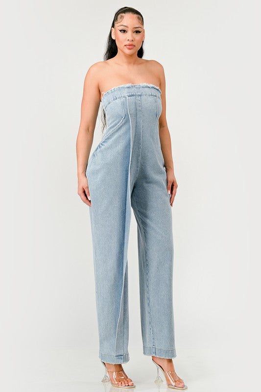 Casual Strapless Denim Jumpsuit - ShopEbonyMonique