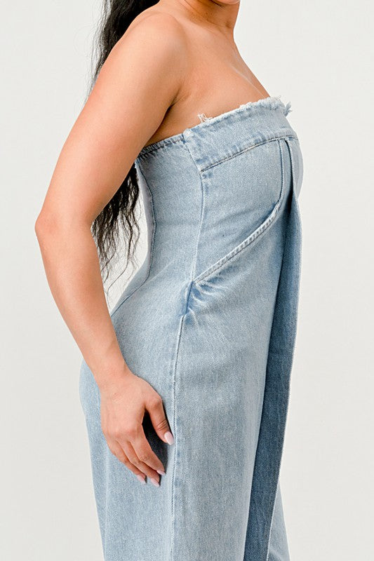 Casual Strapless Denim Jumpsuit - ShopEbonyMonique