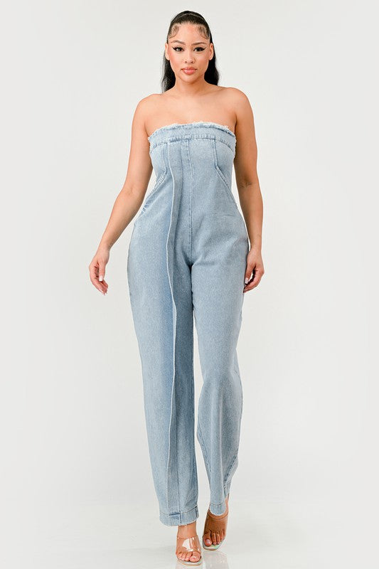 Casual Strapless Denim Jumpsuit - ShopEbonyMonique