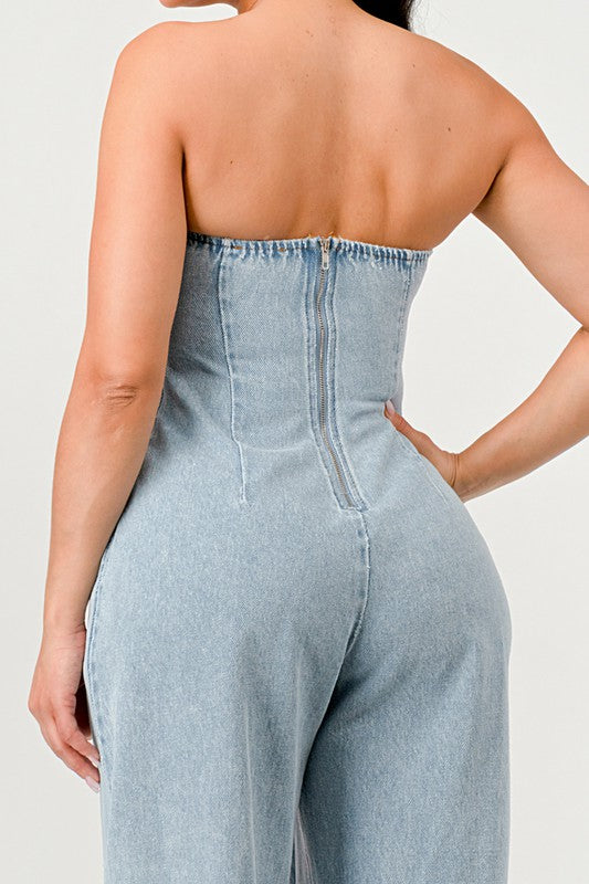 Casual Strapless Denim Jumpsuit - ShopEbonyMonique