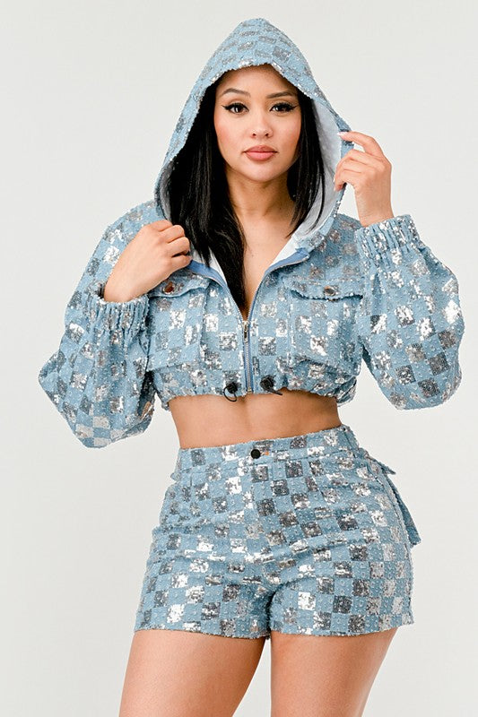 Glitz & Denim Sequin Hoodie Set - ShopEbonyMonique