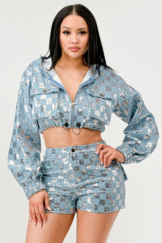 Glitz & Denim Sequin Hoodie Set - ShopEbonyMonique