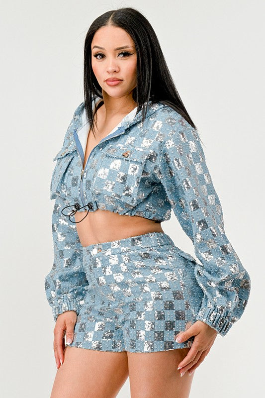 Glitz & Denim Sequin Hoodie Set - ShopEbonyMonique