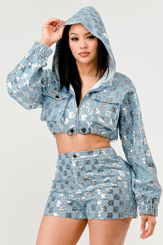 Glitz & Denim Sequin Hoodie Set - ShopEbonyMonique