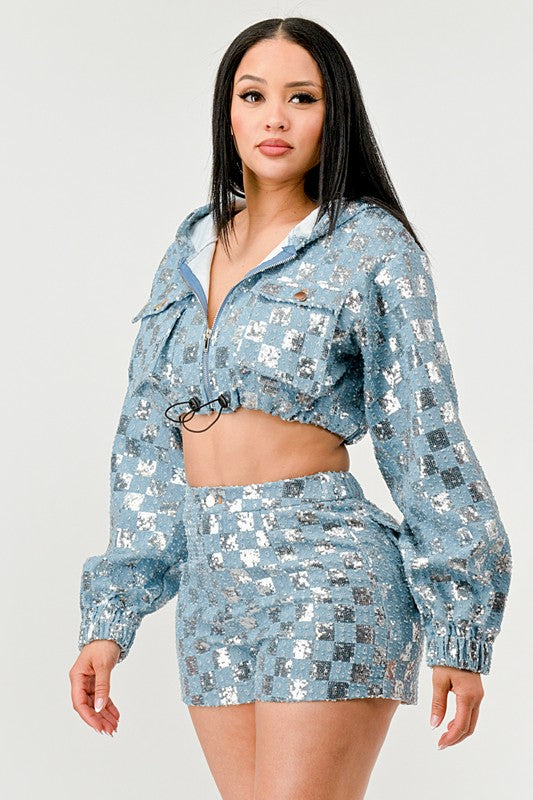 Glitz & Denim Sequin Hoodie Set - ShopEbonyMonique