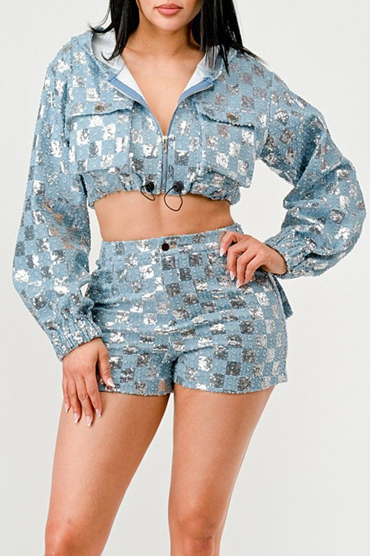 Glitz & Denim Sequin Hoodie Set - ShopEbonyMonique