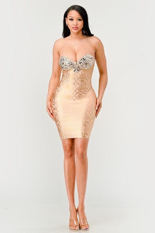 Gilded Glamour Strapless Dress - ShopEbonyMonique