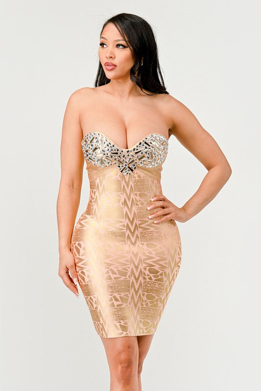 Gilded Glamour Strapless Dress - ShopEbonyMonique