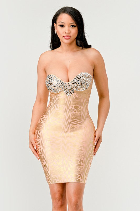 Gilded Glamour Strapless Dress - ShopEbonyMonique