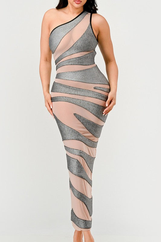 Metallic Bandage Mesh Insert Dress - ShopEbonyMonique