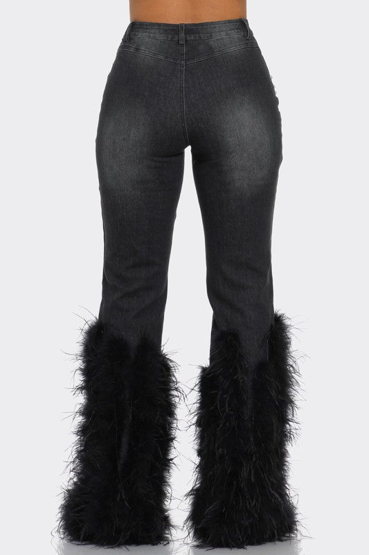 Distressed Pearl Embellished Feather Detail Jeans - ShopEbonyMonique