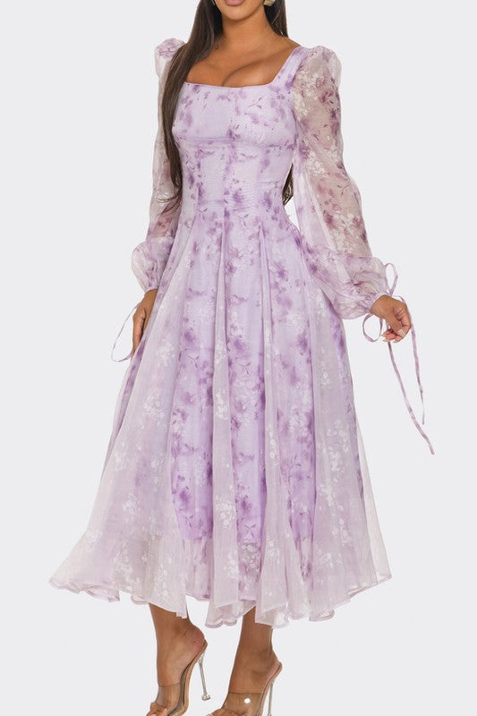 Lavender Blossom Puff Sleeve Dress - ShopEbonyMonique