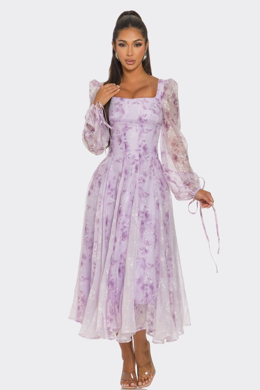 Lavender Blossom Puff Sleeve Dress - ShopEbonyMonique