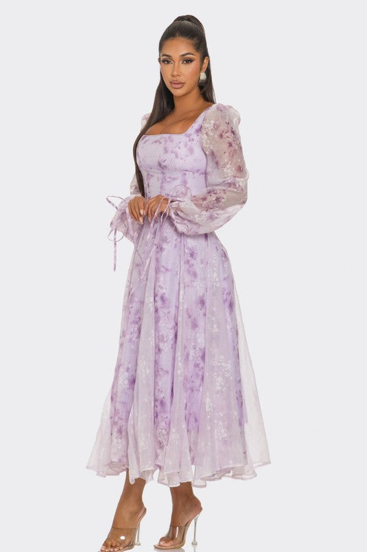 Lavender Blossom Puff Sleeve Dress - ShopEbonyMonique