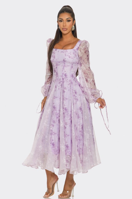 Lavender Blossom Puff Sleeve Dress - ShopEbonyMonique