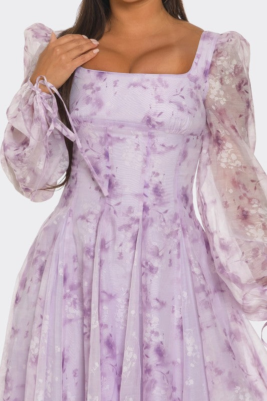 Lavender Blossom Puff Sleeve Dress - ShopEbonyMonique