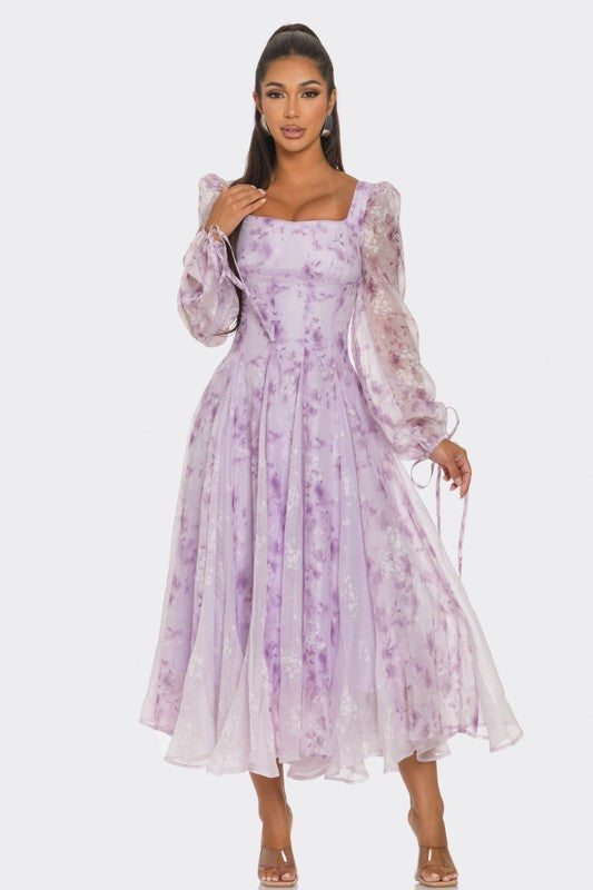 Lavender Blossom Puff Sleeve Dress - ShopEbonyMonique