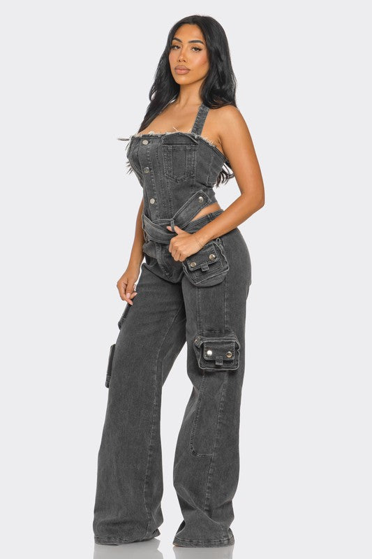 Dual-Tone Denim Jumpsuit - ShopEbonyMonique