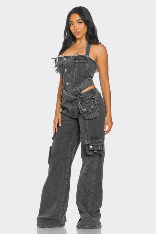 Dual-Tone Denim Jumpsuit - ShopEbonyMonique