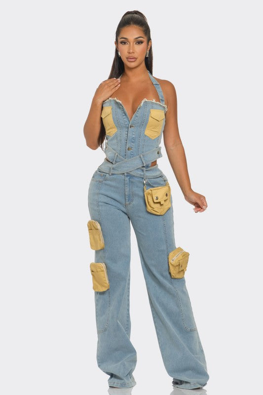 Dual-Tone Denim Jumpsuit - ShopEbonyMonique