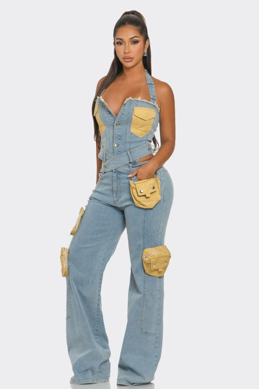 Dual-Tone Denim Jumpsuit - ShopEbonyMonique