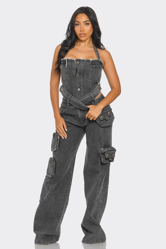 Dual-Tone Denim Jumpsuit - ShopEbonyMonique