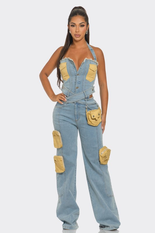 Dual-Tone Denim Jumpsuit - ShopEbonyMonique