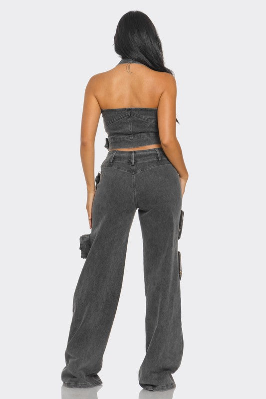 Dual-Tone Denim Jumpsuit - ShopEbonyMonique