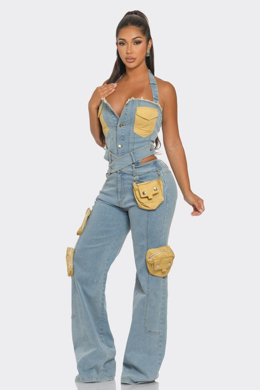 Dual-Tone Denim Jumpsuit - ShopEbonyMonique