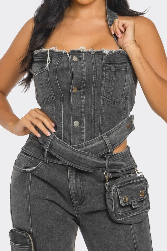 Dual-Tone Denim Jumpsuit - ShopEbonyMonique