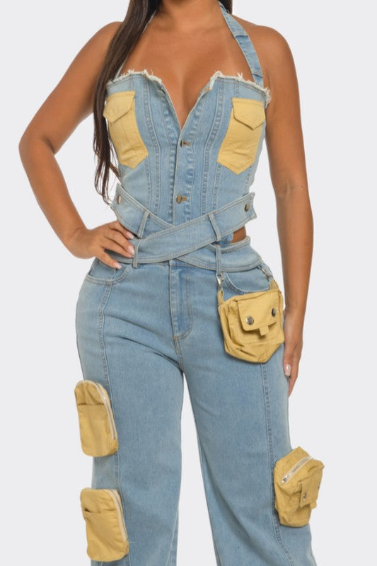 Dual-Tone Denim Jumpsuit - ShopEbonyMonique