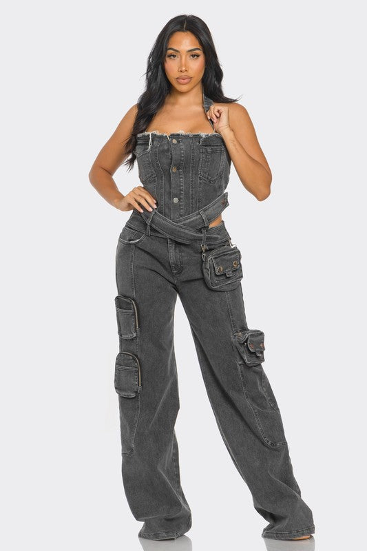 Dual-Tone Denim Jumpsuit - ShopEbonyMonique