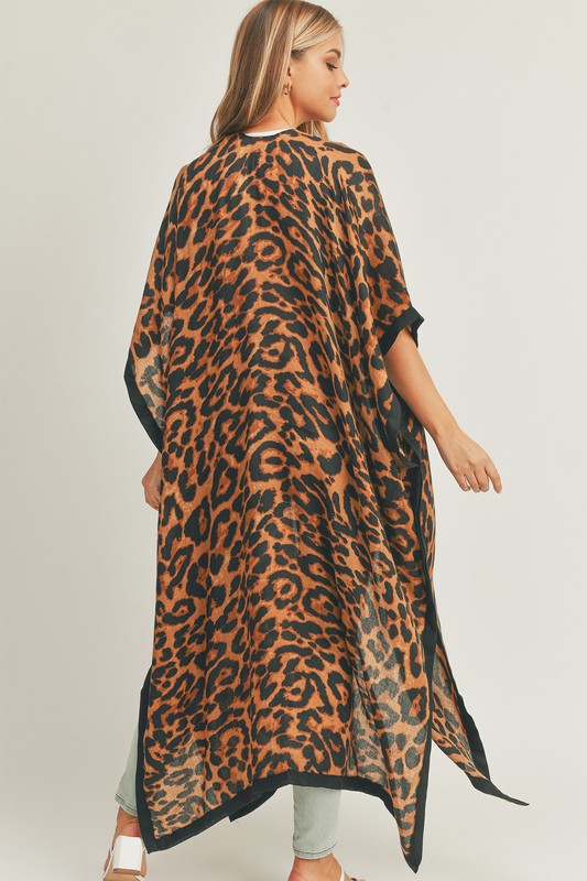 Leopard Print Front Open Long Kimono - ShopEbonyMonique