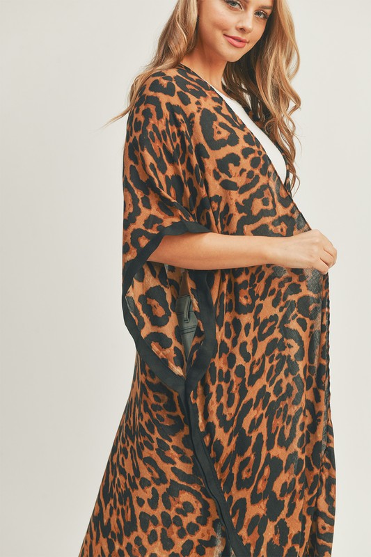 Leopard Print Front Open Long Kimono - ShopEbonyMonique