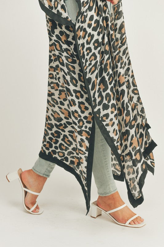 Leopard Print Front Open Long Kimono - ShopEbonyMonique