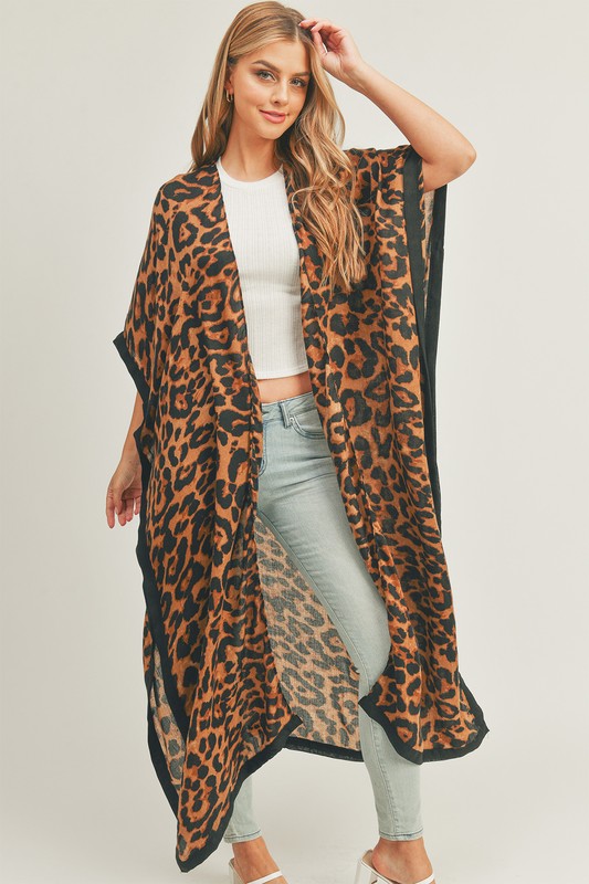 Leopard Print Front Open Long Kimono - ShopEbonyMonique