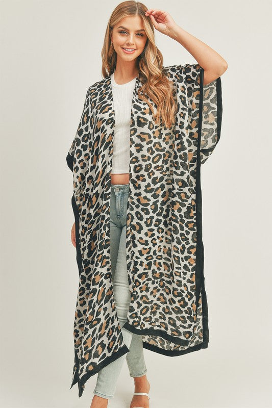 Leopard Print Front Open Long Kimono - ShopEbonyMonique