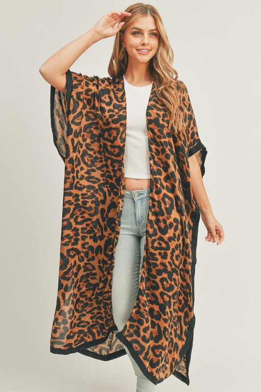 Leopard Print Front Open Long Kimono - ShopEbonyMonique