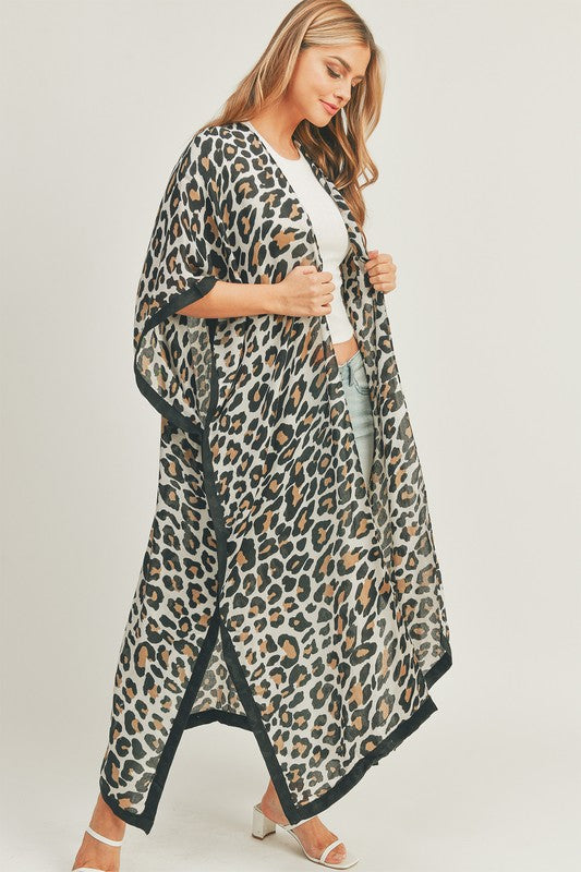 Leopard Print Front Open Long Kimono - ShopEbonyMonique