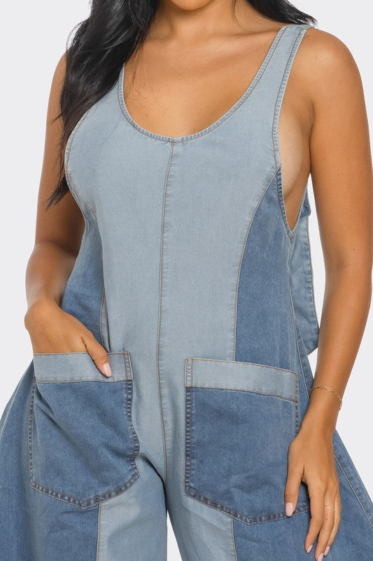 Denim Patchwork Harlem Jumpsuit - ShopEbonyMonique