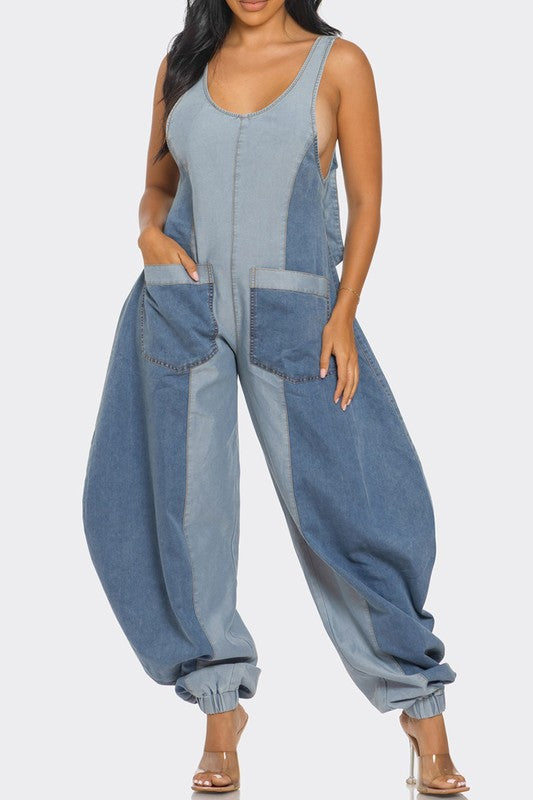 Denim Patchwork Harlem Jumpsuit - ShopEbonyMonique