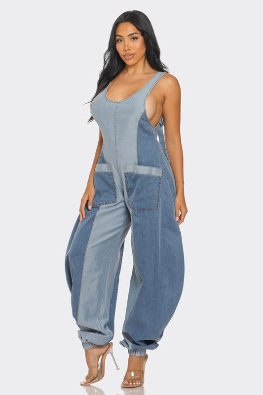 Denim Patchwork Harlem Jumpsuit - ShopEbonyMonique