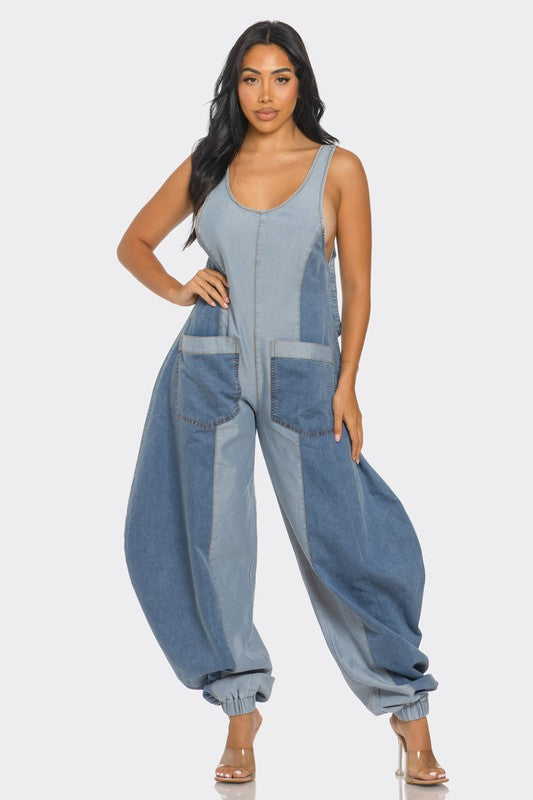 Denim Patchwork Harlem Jumpsuit - ShopEbonyMonique