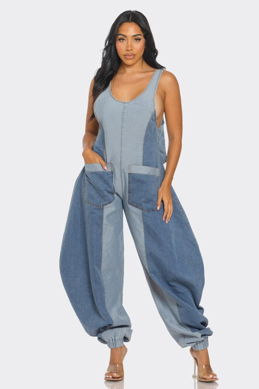 Denim Patchwork Harlem Jumpsuit - ShopEbonyMonique