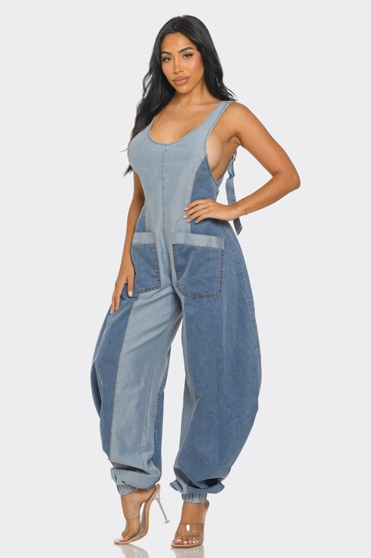 Denim Patchwork Harlem Jumpsuit - ShopEbonyMonique