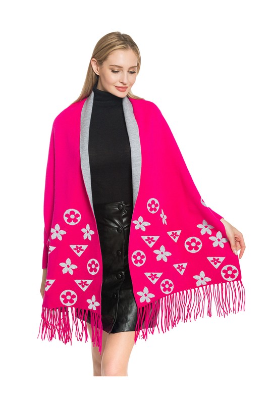 Geometric Pattern Sleeve Shrug with Fringe - ShopEbonyMonique