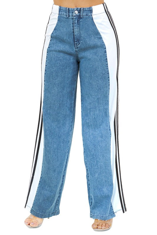 Srtipped Casual Denim Jeans - ShopEbonyMonique